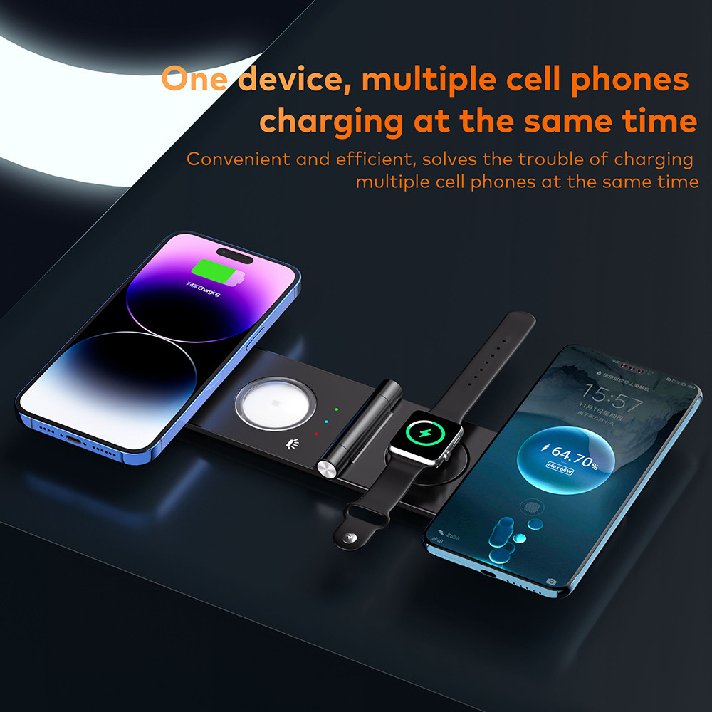 Desktop 3 In 1 Wireless Charger Stand Magnetic Suction 15W Wireless Charger For Mobile Phone