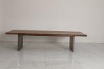 Contemporary Wood Table Top Dining Table With Stainless Steel Base Bronze Finish