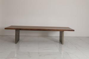 Wholesale Contemporary Wood Table Top Dining Table With Stainless Steel Base Bronze Finish from china suppliers