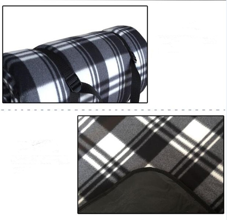 Customised logo tartan foldable camping picnic mat with waterproof PEVA backing