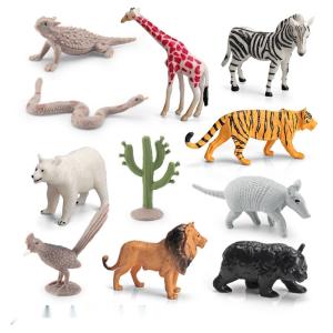 Wholesale Wildlife Animal Model Toys 11 PCS Mini Tiger Zebra Lion Giraffe Black Bear Figurine Family Party Favors from china suppliers