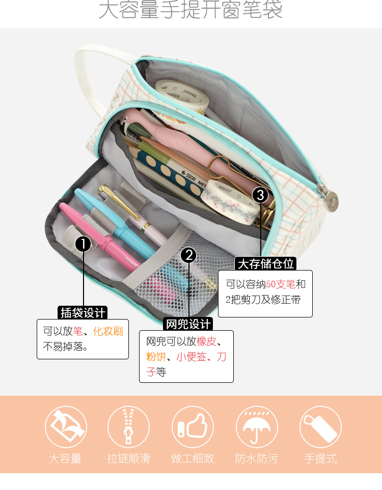 Washable Large Capacity Canvas Pen Bag Embroidery Printing 21 * 7 . 5 * 5CM