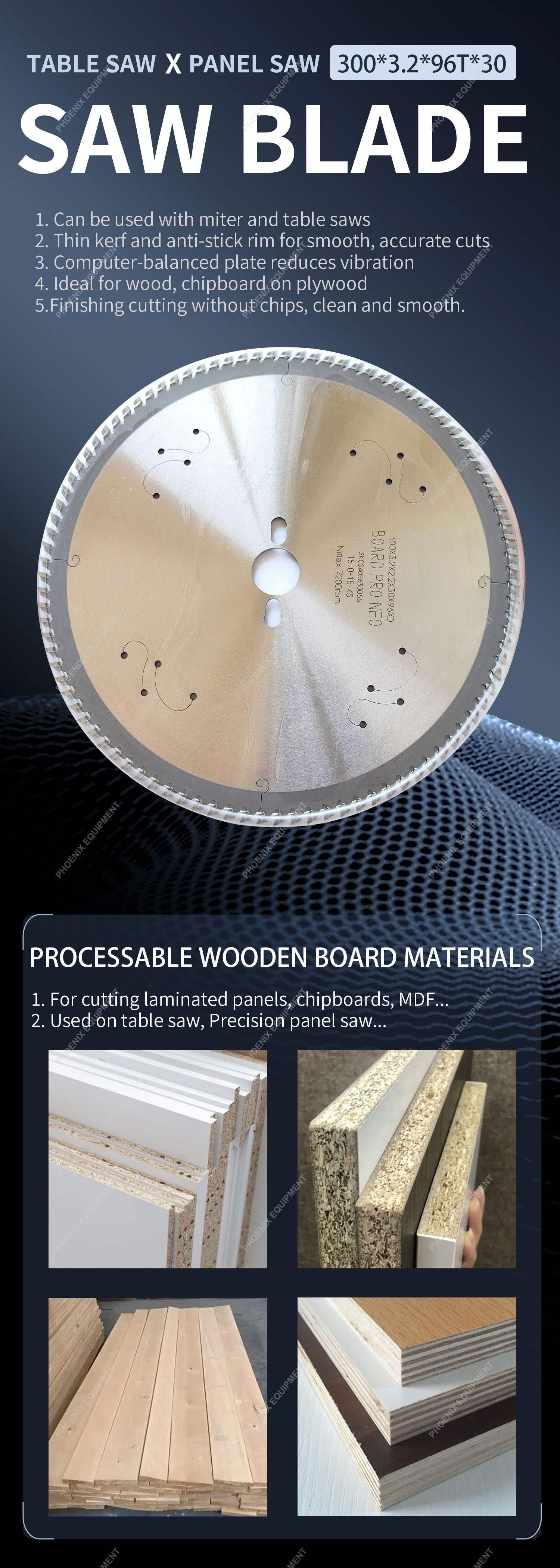 300mm 96 Teeth Ladder Flat Tooth Circular Saw Blade for Wood Cutting on Sliding Table