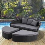 Modern Hotel Outdoor Furniture Patio Rattan Round Flip Top Daybed With Canopy