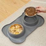 Pet Silicone Anti Spill Bowl Dog Stainless Steel Eating And Drinking Double Bowl