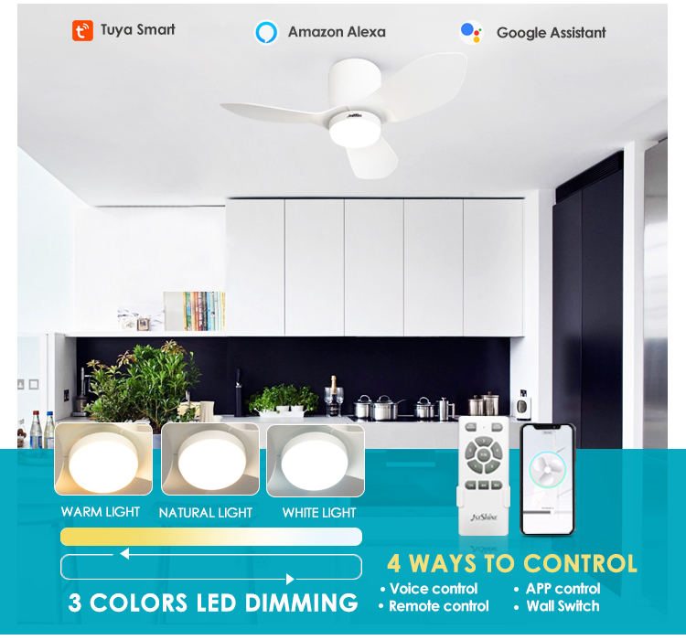 Small Space Big Impact 36" LED Ceiling Fan with 3 Color Dimmable Light and 5 Speeds