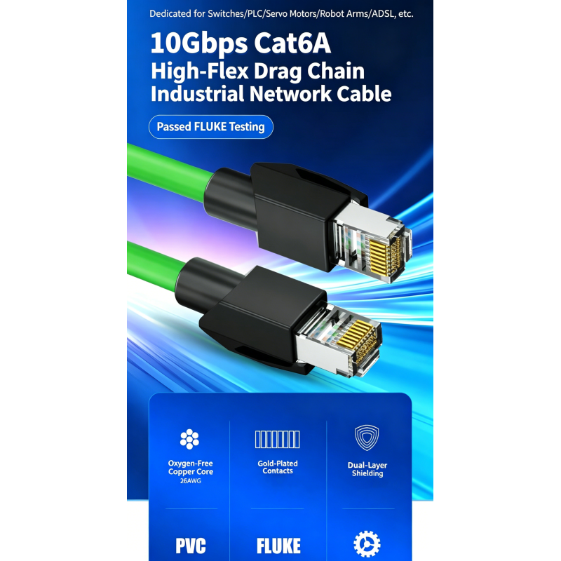 20m 8pin X-Coded M12 X to RJ45 Ethernet CAT6A Copper Conductor PUR Jacket Cable for Computer