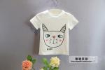 2016 Fashion Kid's Summer White Cat Top+Cute Blue stripe Skirt 2 PCS