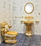 Golden Hotel Bathroom Sanitary Ware With Pedestal Basin Sink Wall Hung Toilet