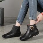 S225 Literary low-barrel hand-made clear women's short boots top layer cowhide
