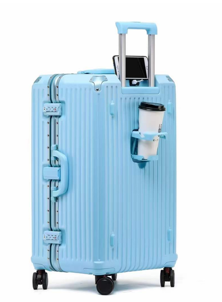 Biggest Multifunctional Quilted Luggage Bag 20" Aluminum Luggage With Cup Holder Aluminum Frame Hard Equipment Suitcase