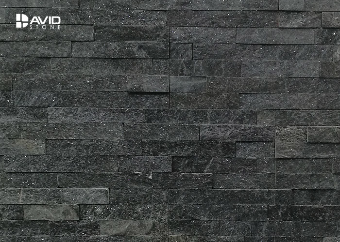 Black Quartz Cultured Stone Wall Panels Light Weight 10-20mm Thickness