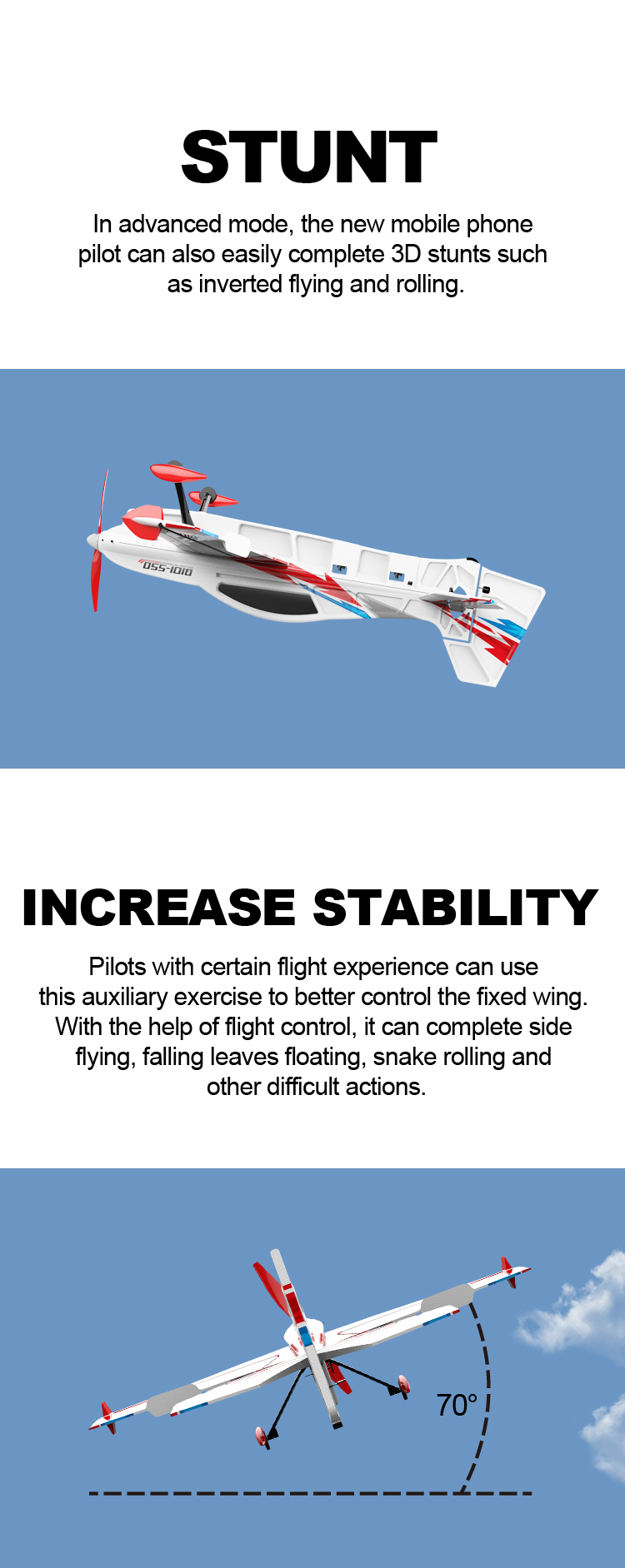 Trainstar RC Plane Glider EPP Foam Trainer Warbird Fixed Wing RTF One-Key U Turn Electric Power Source 140g 2.4GHz 4CH