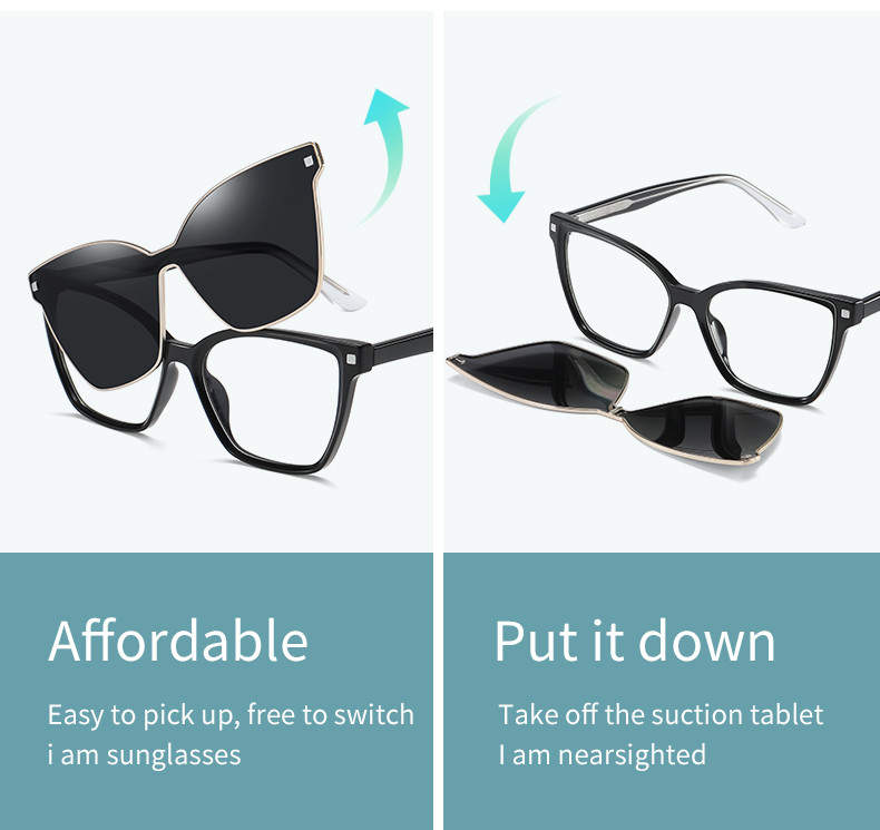 Polarized Myopic Magnetic Clip On Sunglasses Women'S Fashion Cat Glasses Frame