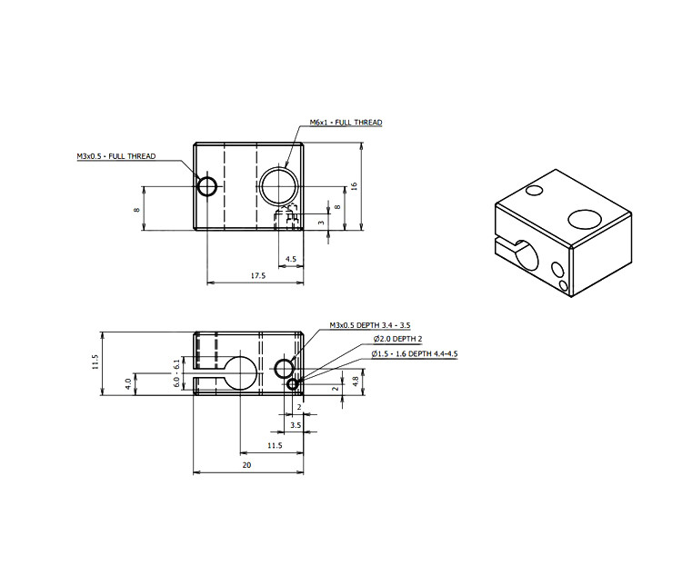 V6 J Aluminium Heat Block 3D Printer Replacement With Inner hole