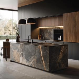 Wholesale Villa Project Automatic Newest Modern Gray Lacquer Prefab Top Base Kitchen Display Cabinet Kitchen Furniture from china suppliers