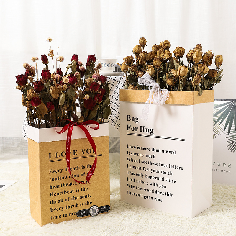 Personalized Recyclable Printed Kraft Paper Bags Rectangular Flower Gift Bag For Bouquets