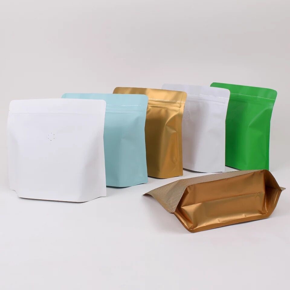 plastic coffee mate packaging bag quad side seal bag with flat bottom