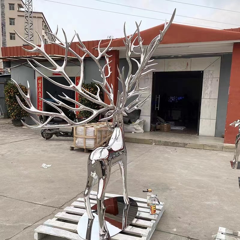 Hotel Decor Deer Stainless Steel Mirror Sculpture Garden Scenic Courtyard Park