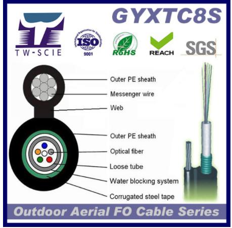 12 Core Self - Support Loose Tube Single Mode Fiber Optic Cable Water Blocking