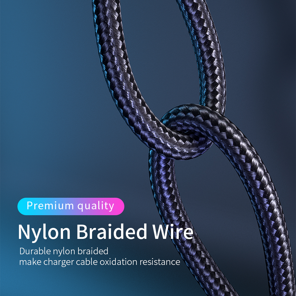 LED Mobile Charging Cable Nylon Fabric Braided Fast Charging Micro USB Data Cables 0.5M 1M 2M