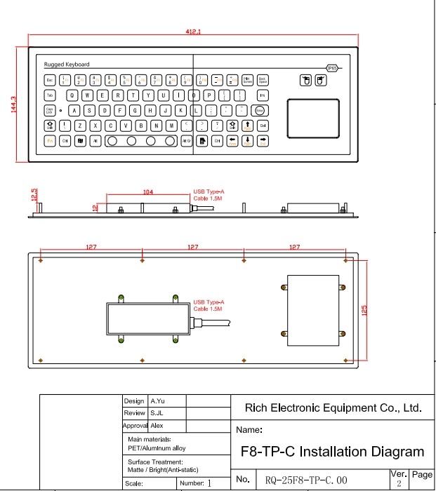 IP67 71 Keys Industrial Membrane Keyboard With Touch Pad Antistatic Keyboard Front Panel Mountrd -40℃