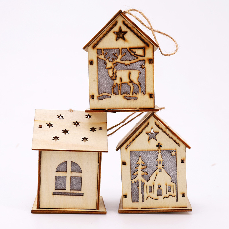 Wooden Christmas Snow House Decorations Christmas Tree Holiday Decorations