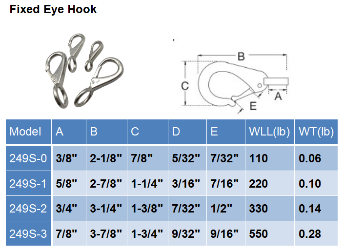 Polished Stainless Steel Fixed Eye Snap Hook for Dog Leash and Keychain Attachment