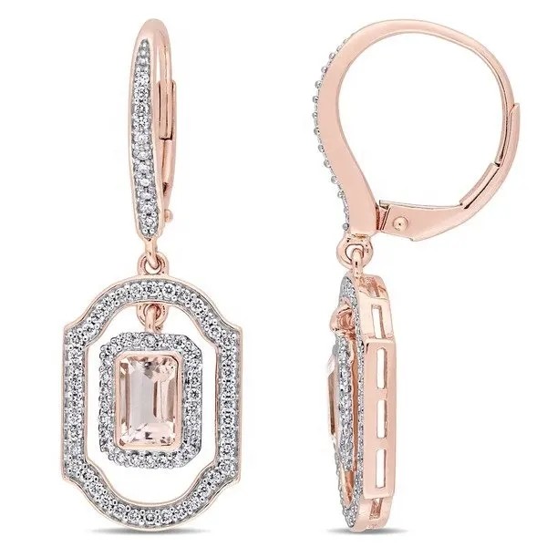 925 Sterling Silver Rose Gold Plated Morganite Flower Stud Earrings