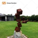 Danger Block Corten Steel Sculpture Rusted Metal Garden Sculptures For Lawn