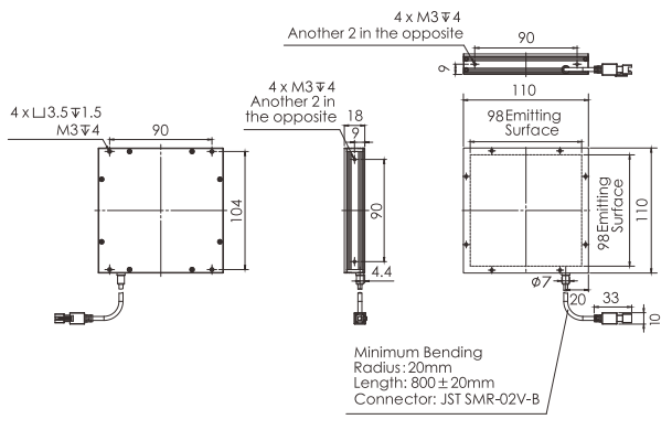 FLP Series 110mm Length OPT Machine Vision Backlight Highly Directional 1 Channel 24V