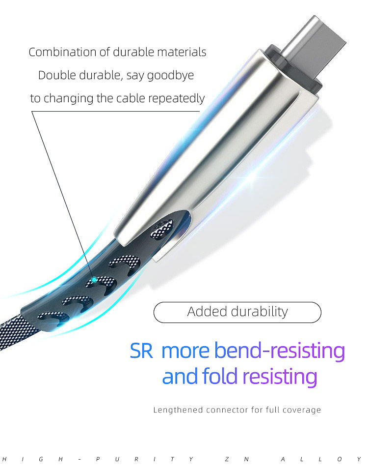Fast Charge Data Cable USB 2.0 Type C Cable Zinc Alloy And Denim Body USB C Cable