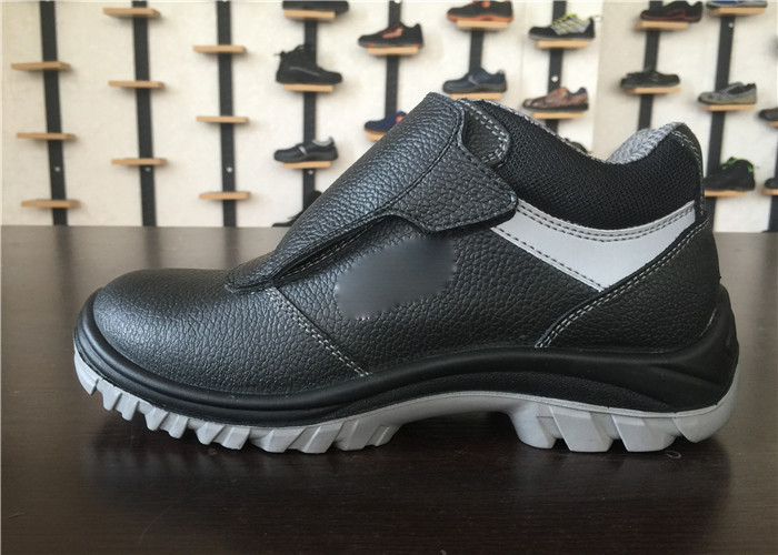 Black Men Work Boots Padded Collar No Eyelet Water Absorption Insole With Magic Strap