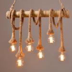 Hemp Rope Bamboo Glass Pendant Light For Living Rooms