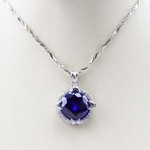 Wholesale Women Jewelry 12mm Round Amethyst Cubic Zircon Charm Pendant Necklace (P17) from china suppliers