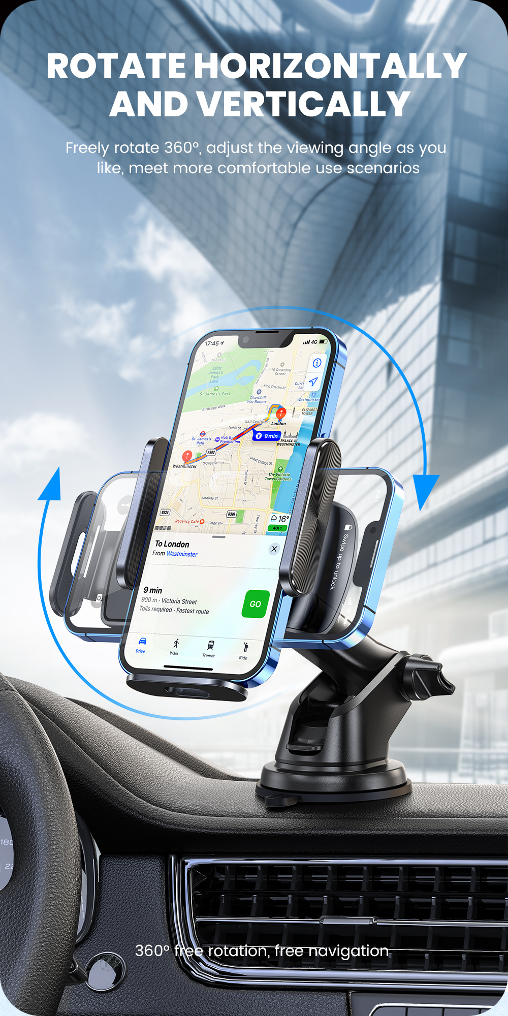 Long Arm Semi Automatic Cell Phone Stand Retractable For Car