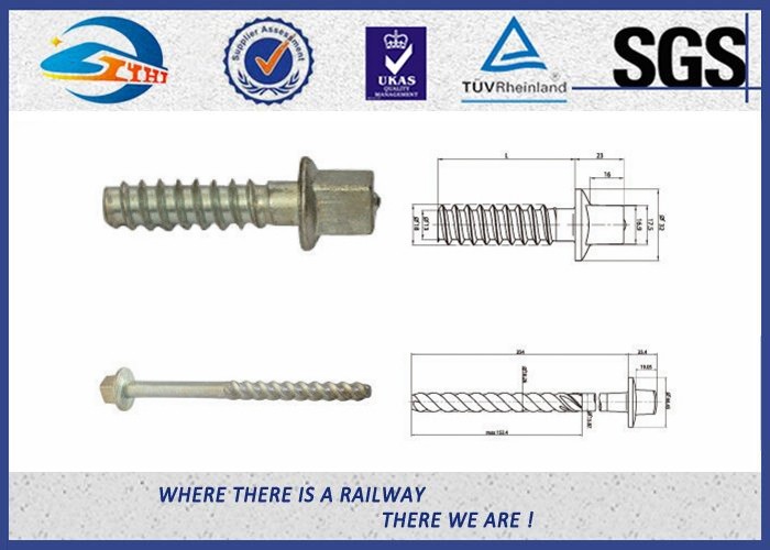 C45 C46 Steel Galvanized Coach Screw Spike For Concreate Sleeper Railway