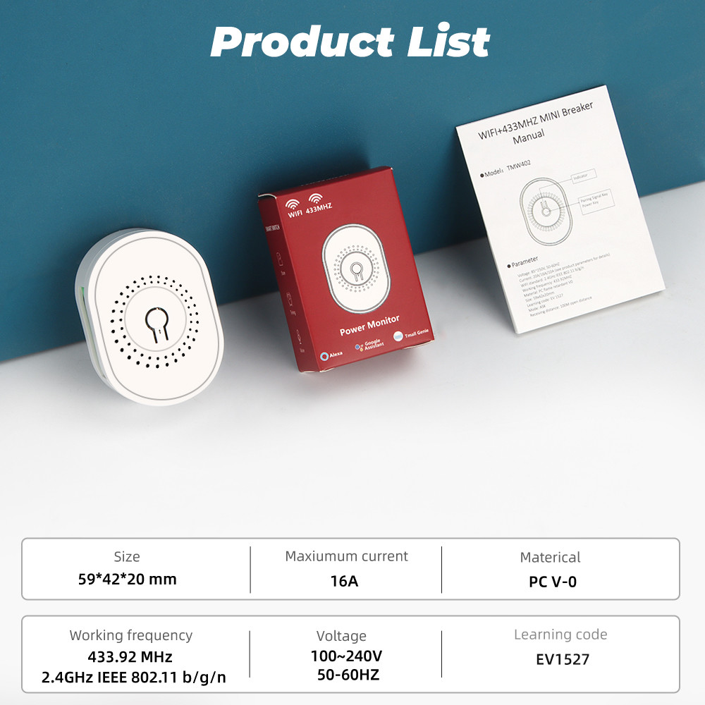 SMATRUL 16A Smart Power Monitor Breaker Tuya WiFi & RF433 Wireless Switch Mini 2-Way ModuleTimer Work with Google Home & Alexa