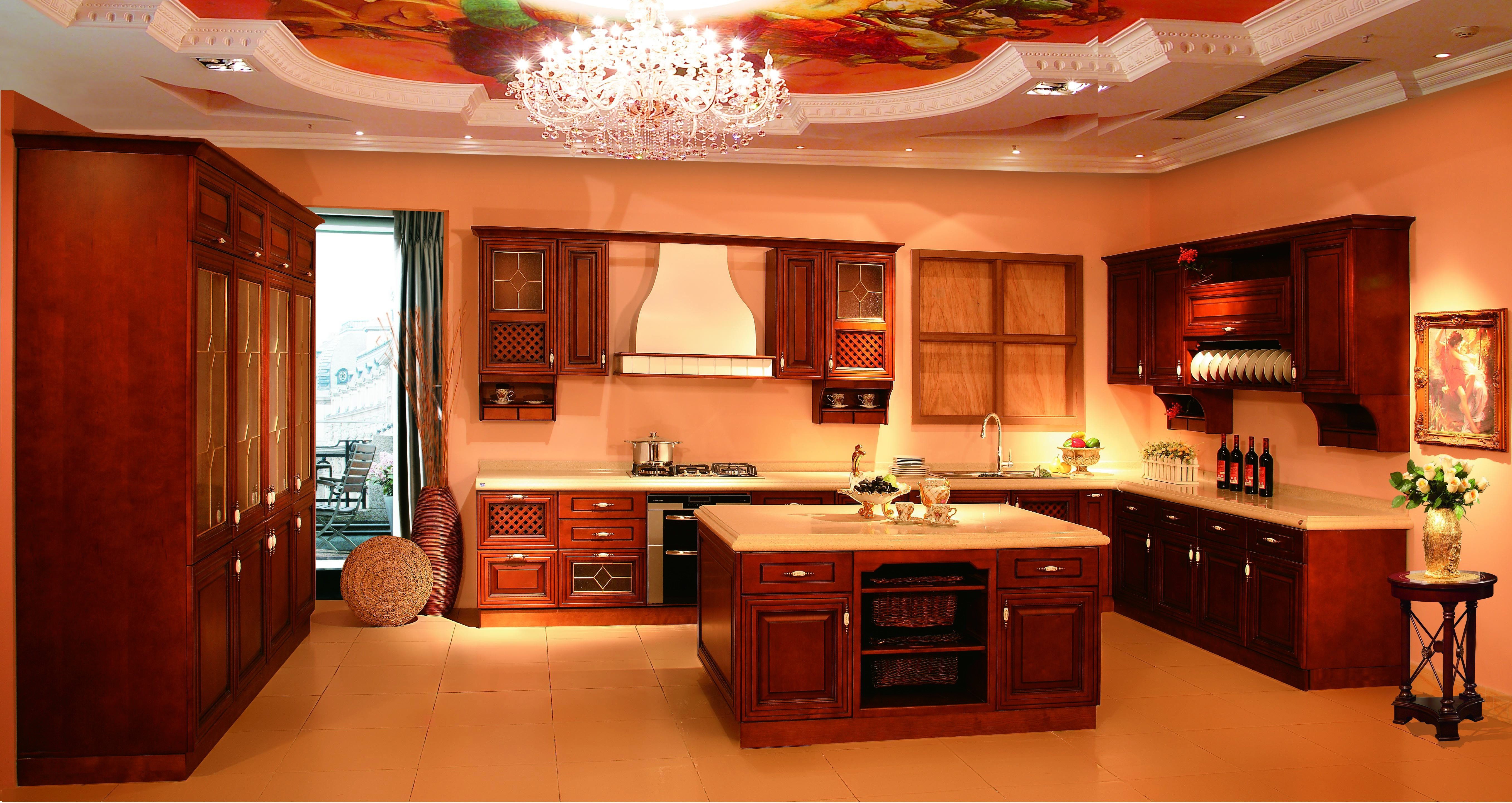 2000mm Europen Design Shaker L Shaped Kitchen Cabinets With Island Cunboard