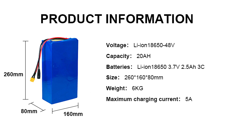 18650 48v 20ah Rechargeable Li Ion Battery Pack Horizontal Axis Type