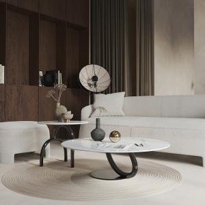 Wholesale Circular Living Room Coffee Table Marble White Counter Top Black Base from china suppliers