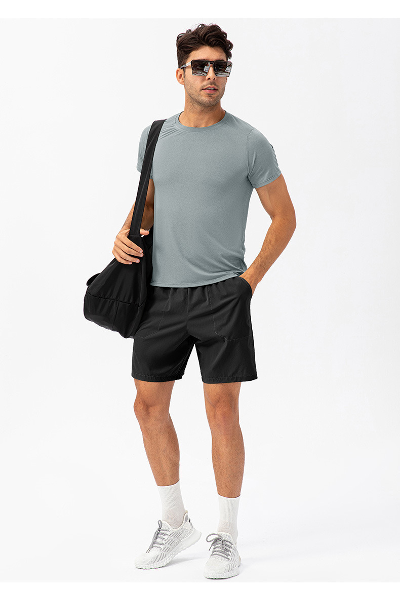 Spring and Summer Men Loose Running Quick Dry Clothes Round Neck T-Shirt Absorbent Breathable Fitness Sports Casual Short-Sleeved Clothes
