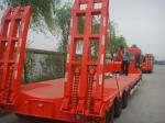 3 Axles Red Hydraulic Low Bed Semi Trailer For Machinery Excavator Bulk Cargo