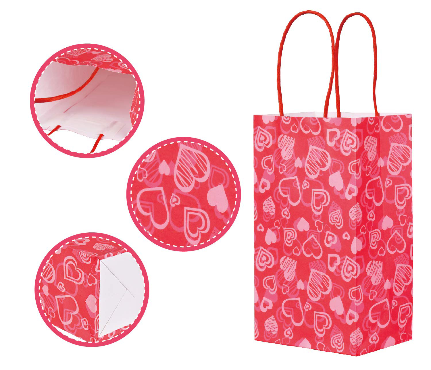 Custom Color Accepted Heavy Duty Valentine's Day Craft Gift Pink Kraft Bag Paper Bags