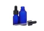 Cosmetic Glass Dropper Essential Oil Bottle Frosted Blue 100ml With Plastic