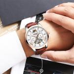 Brand KINYUED Mechanical mens watch luxury luminous moon phase skeleton watch