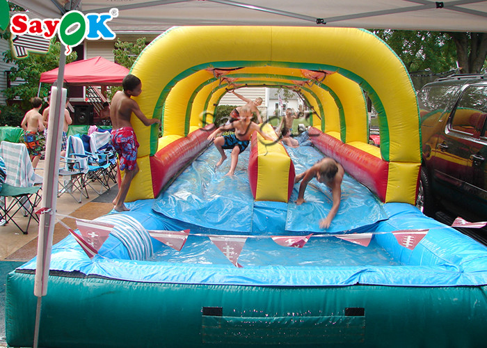 Custom Size Inflatable Water Slide Park Double Lane With Pool