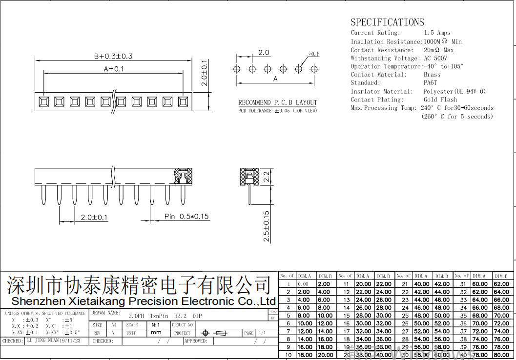 Single Row 4 Pin Female Header Connector 2.0mm Pin Female Header Socket