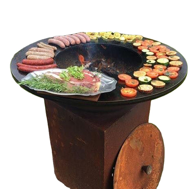 corten steel bbq grill and base