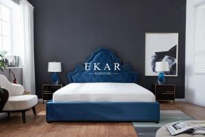 Wholesale Contemporary Wood Blue Velvet Fabric Double Bed from china suppliers